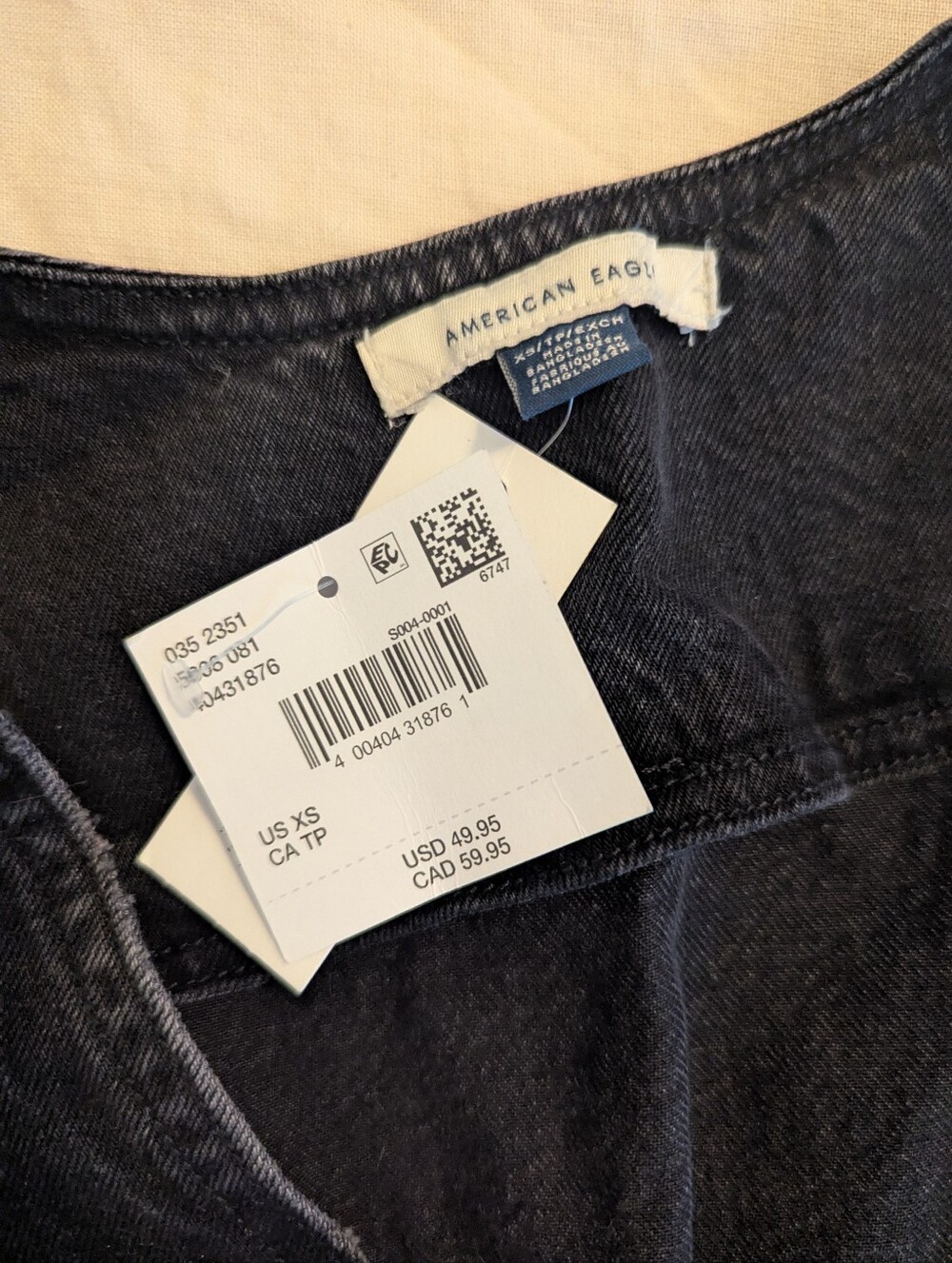 American Eagle Black Denim Crop Vest Size XS NWT - Picture 6 of 7